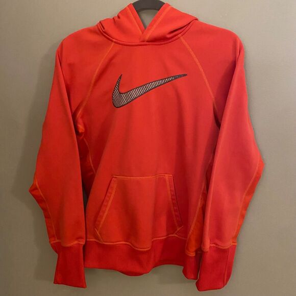 Nike Therma Fit Stitched Swoosh Womens Size Medium Coral Workout Pullover Hoodie - Picture 1 of 7